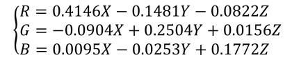 XYZ空間對應(yīng)到RGB空間的表達(dá)式